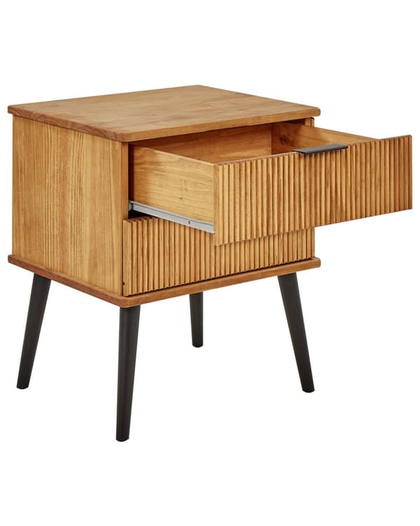 Sengebord i Lyst Tre Furu med 2 Oppbevaringsskuffer Skandinavisk Moderne Design Soverom