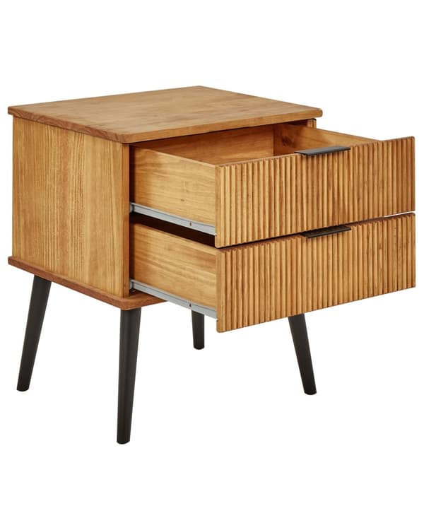 Sengebord i Lyst Tre Furu med 2 Oppbevaringsskuffer Skandinavisk Moderne Design Soverom