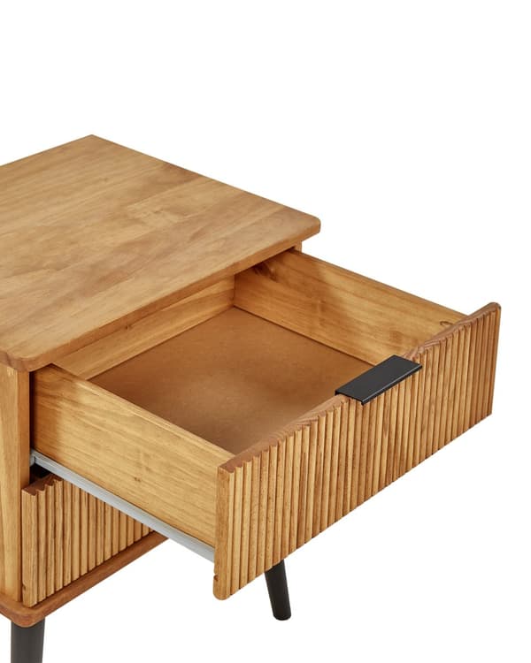Sengebord i Lyst Tre Furu med 2 Oppbevaringsskuffer Skandinavisk Moderne Design Soverom