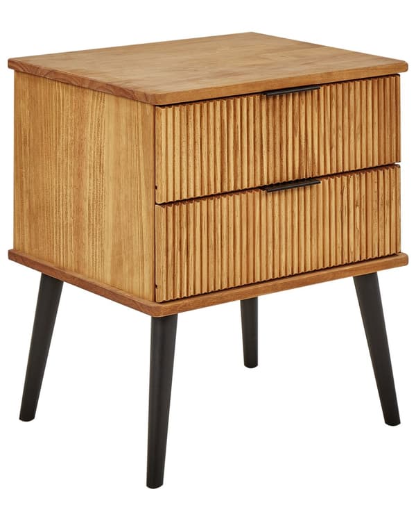 Sengebord i Lyst Tre Furu med 2 Oppbevaringsskuffer Skandinavisk Moderne Design Soverom