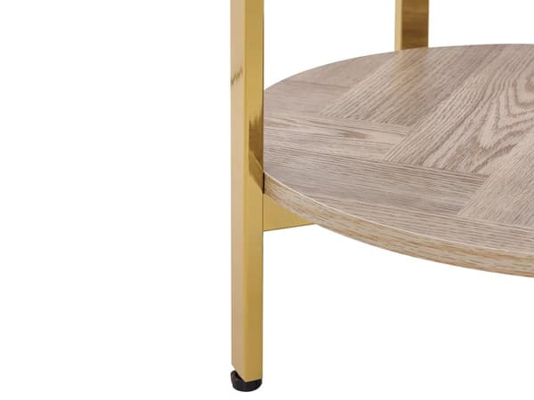 Sidobord Guld med Ljust Trä Glasskiva Metallram Hylla Modern Design