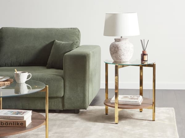 Sidobord Silver med Mörkt Trä Glasskiva Metallram Hylla Modern Design