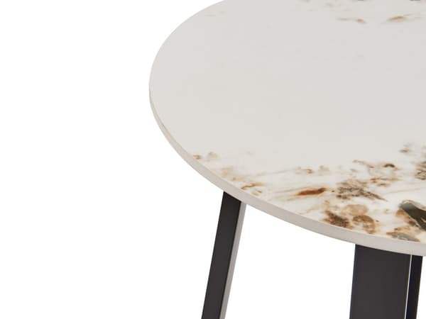 Sidebord Svart med Hvit Keramisk topp Metallramme Rund Marmoreffekt Moderne