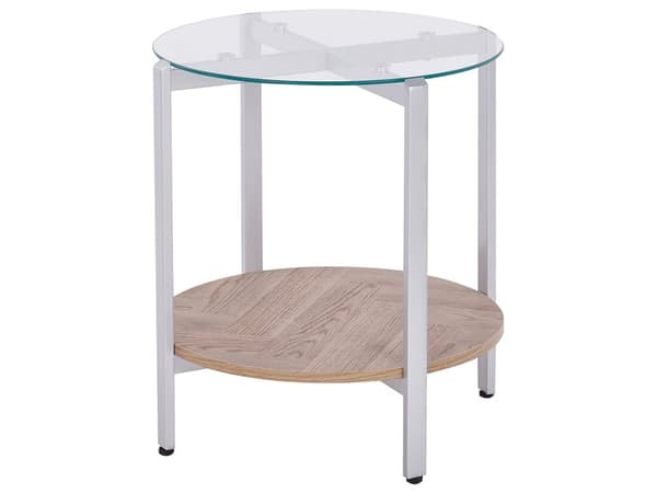 Sidebord Sølv Lyst tre ø 50 cm Rund form Glassplate Metallramme Hylle Moderne design Småbord Stue