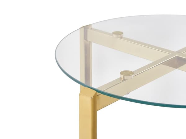 Sidebord Gull Lyst tre ø 50 cm Rund form Glassplate Metallramme Hylle Moderne design Småbord Stue
