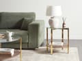 Miniatyrbillede 2 af 6: Sidebord Guld Mørkt træ ø 50 cm Rund form Glasplade Metalstel Hylde Moderne design Lille bord Stue