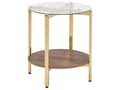Miniatyrbillede 1 af 6: Sidebord Guld Mørkt træ ø 50 cm Rund form Glasplade Metalstel Hylde Moderne design Lille bord Stue