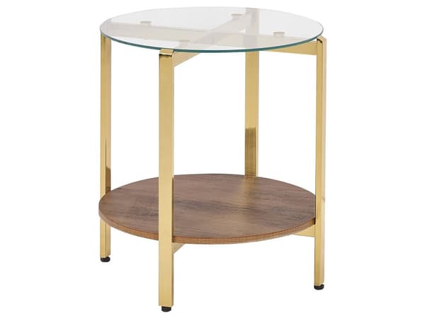 Sidebord Guld Mørkt træ ø 50 cm Rund form Glasplade Metalstel Hylde Moderne design Lille bord Stue