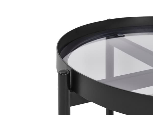 Sidebord sort med glasplade lyst træ metalstel rund hylde Wienerflette Moderne stil