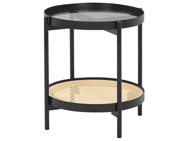 Sidebord sort med glasplade lyst træ metalstel rund hylde Wienerflette Moderne stil