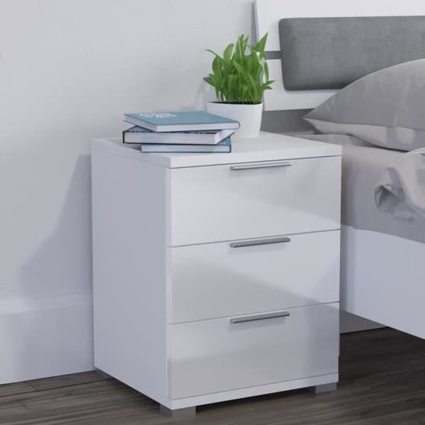 Vicco sängbord nattduksbord sängbord byrå 3 lådor blank vit byrå