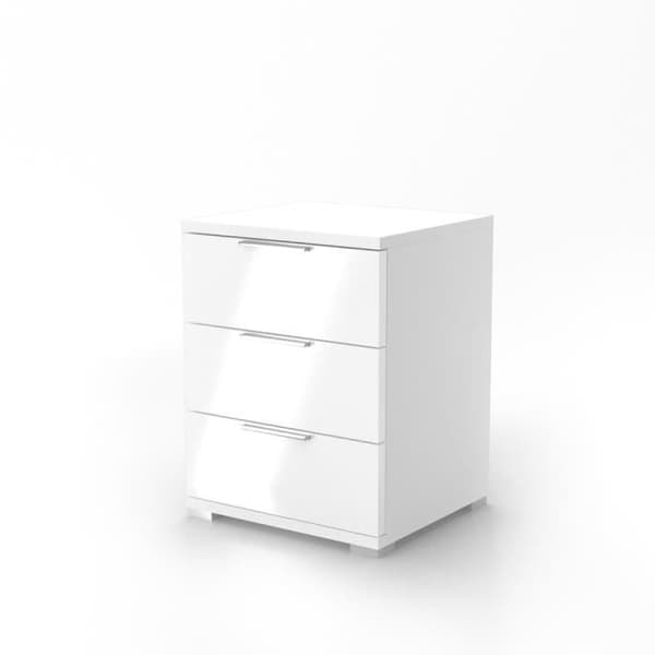 Vicco sängbord nattduksbord sängbord byrå 3 lådor blank vit byrå