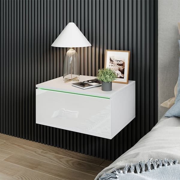 Vicco Samira sängbord, Vit, 49 x 23 cm med LED-belysning