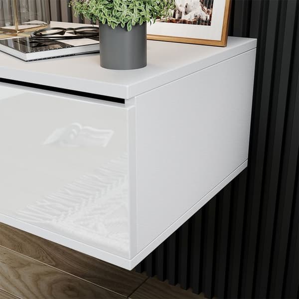 Vicco Samira sängbord, Vit, 49 x 23 cm med LED-belysning