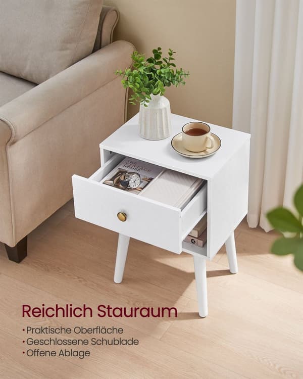 Rootz Sängbordsset - Snövit färg - Spånskiva MDF massivt trä - Nattduksset - 28 cm x 39 cm x 55 cm - 10,8 kg Vikt - 59 kg Kapacitet
