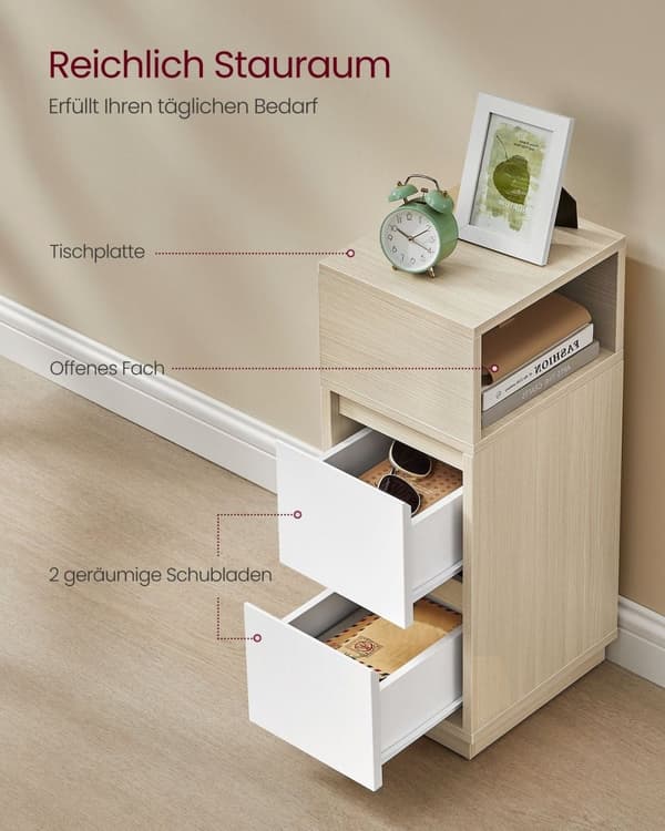 Rootz sengebord - Natbord - Træskab - Opbevaringsorganisering - 30 cm x 25 cm x 65 cm - Naturlig beige & skyhvid