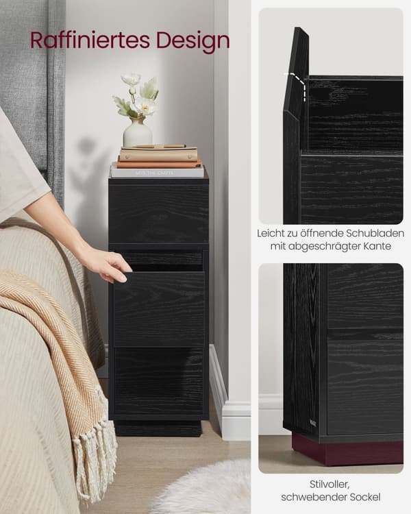 Rootz Ebony Black Sengebord - Natbord - Træspånplade - MDF - 30 cm x 25 cm x 65 cm - 9,6 kg - 45,4 kg Maks. belastning - 4,5 kg Skuffekapacitet