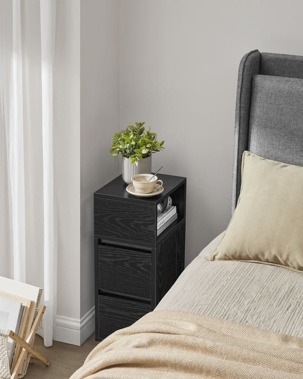 Rootz Ebony Black Sengebord - Natbord - Træspånplade - MDF - 30 cm x 25 cm x 65 cm - 9,6 kg - 45,4 kg Maks. belastning - 4,5 kg Skuffekapacitet