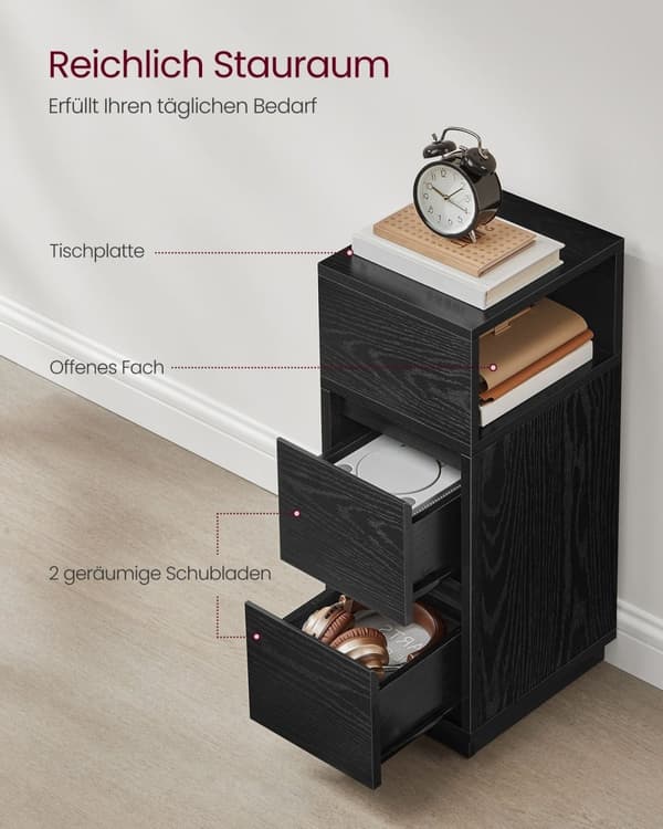 Rootz Ebony Black Sengeborde - Natborde - Træspånplader - MDF - 30cm x 25cm x 65cm - Sæt med 2 - Robust konstruktion