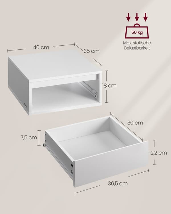 Rootz sæt med 2 skyhvide svævende sengeborde - Træspånplade - MDF - Pladsbesparende - 35 cm x 40 cm x 18 cm