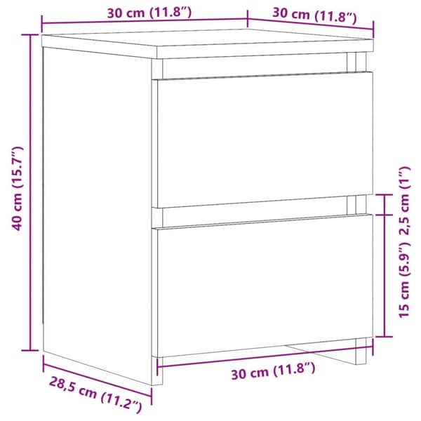 vidaXL sengebord 30x30x40 cm konstrueret træ kunsteg