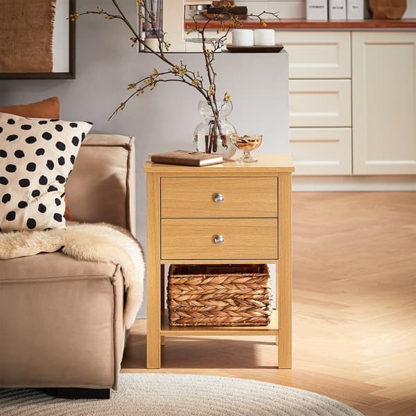 SoBuy Sengebord Sidebord med 2 skuffe og 1 hylder Sofabord FBT114-N