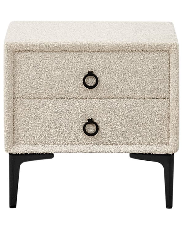 Sengebord Råhvid Boucle 44 x 38 x 45 cm Design Natbord med Skuffer Minimalistisk Design Soveværelsesmøbler Tilbehør