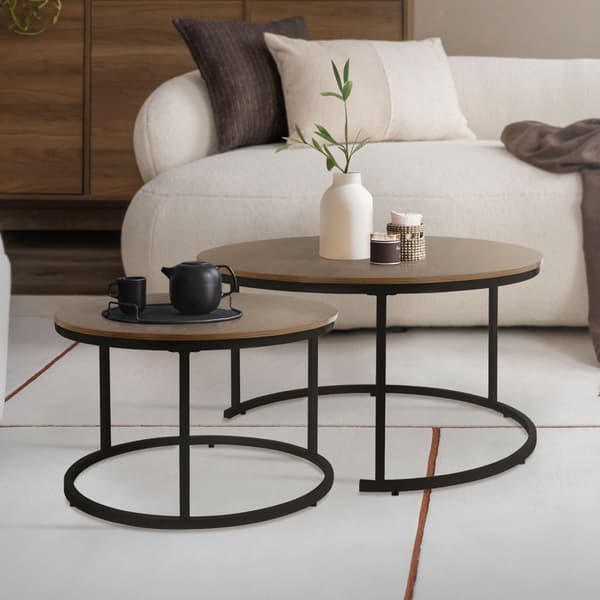 Soffbord set om 2 svart trädekor med metallram ML design
