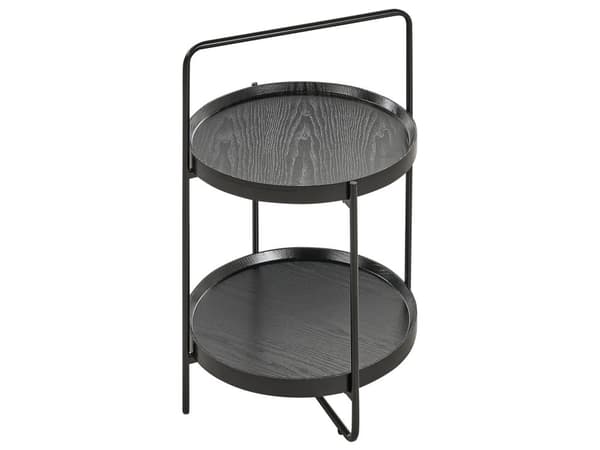 Sidobord Svart MDF Topphylla Metallram Rund 2 Hyllor Modern Design Vardagsrumsmöbler