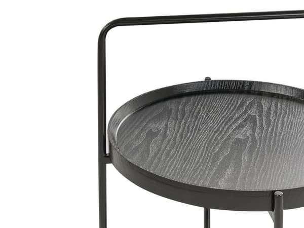 Sidobord Svart MDF Topphylla Metallram Rund 2 Hyllor Modern Design Vardagsrumsmöbler
