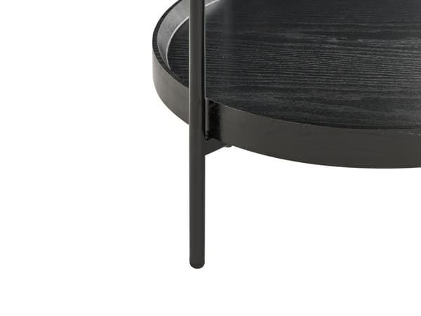 Sidobord Svart MDF Topphylla Metallram Rund 2 Hyllor Modern Design Vardagsrumsmöbler