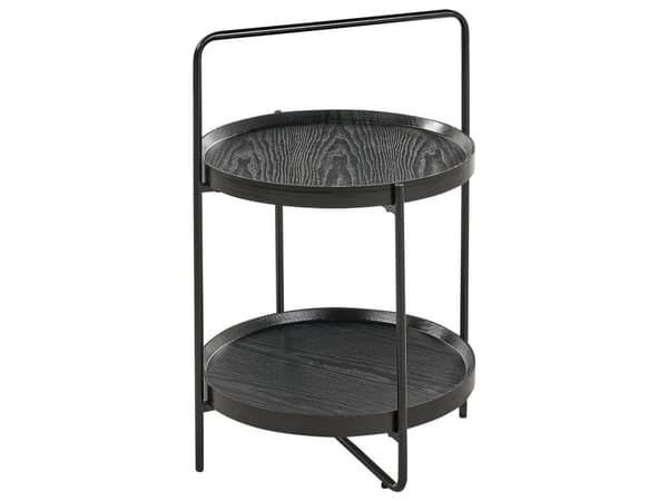Sidobord Svart MDF Topphylla Metallram Rund 2 Hyllor Modern Design Vardagsrumsmöbler