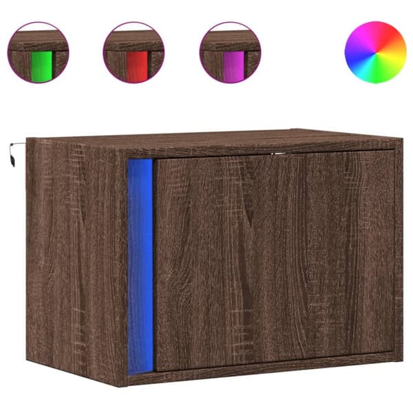 Väggmonterat sängbord med LED ljusbrun ek