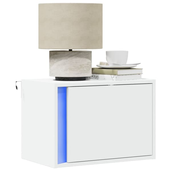 Väggmonterade sängbord med LED-lampor 2 st vit