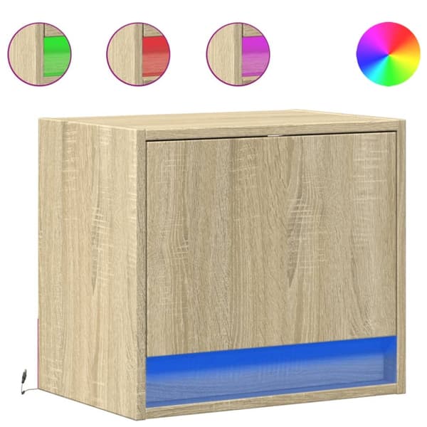 Väggmonterade sängbord med LED-lampor 2 st sonoma-ek