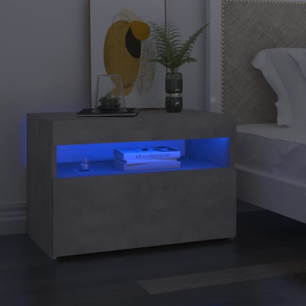 Sängbord med LED-belysning 2 st betonggrå 60x35x40 cm