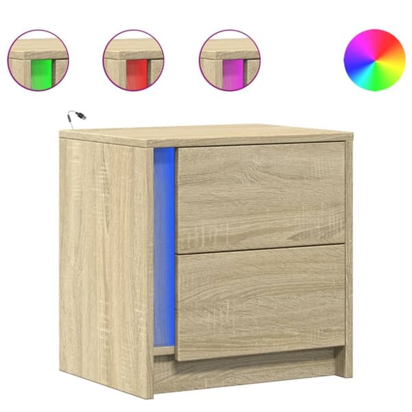 Sängbord med LED-lampor 2 st sonoma-ek konstruerat trä
