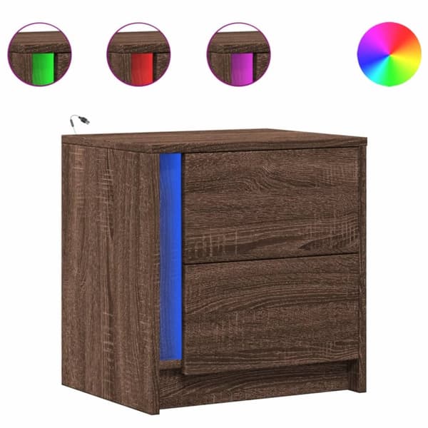 Sängbord med LED-lampor 2 st brun ek konstruerat trä