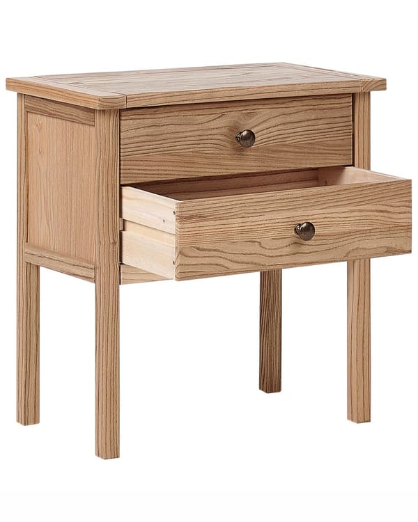 Sengebord i lyst massivt træ med 2 skuffer Rustikt sidebord Moderne design elegant stil