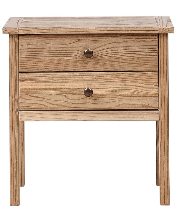 Sengebord i lyst massivt træ med 2 skuffer Rustikt sidebord Moderne design elegant stil