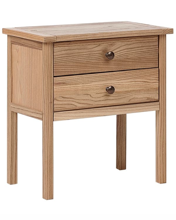 Sengebord i lyst massivt træ med 2 skuffer Rustikt sidebord Moderne design elegant stil