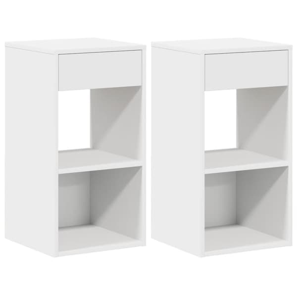 Sängbord 2 st med låda vit 35x34x66,5 cm