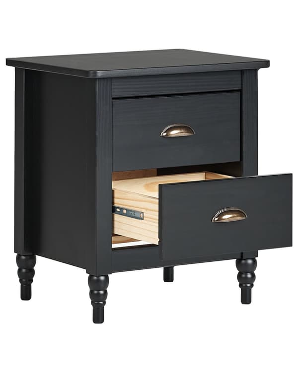 Nattbord Svart med 2 skuffer Retro Design Elegant Stil Oppbevaring til Soverom