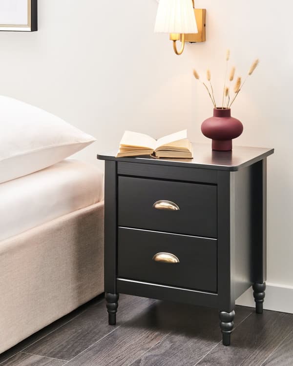 Nattbord Svart med 2 skuffer Retro Design Elegant Stil Oppbevaring til Soverom