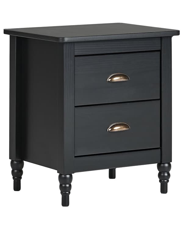 Nattbord Svart med 2 skuffer Retro Design Elegant Stil Oppbevaring til Soverom