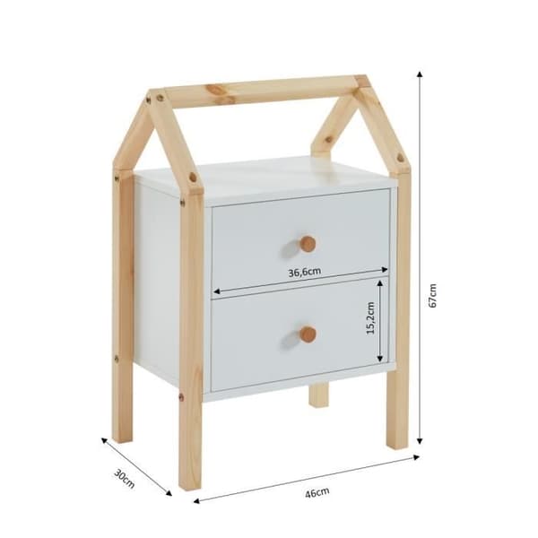 Sängbord för barn - BAÏTA - TINY sortiment - Vit och massiv furu - L 46 x D 30 x H 67 cm