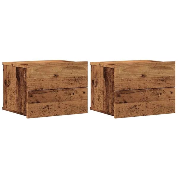 vidaXL væghængte sengeborde 2 stk. 40x32x30 cm antikt træ