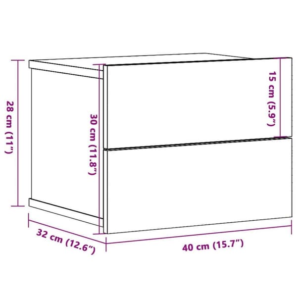 vidaXL væghængt sengebord 40x32x30 cm antikt træ