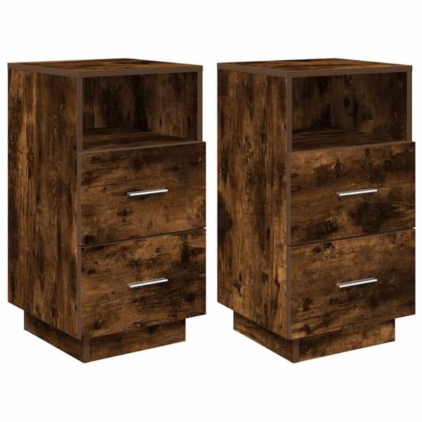vidaXL sengeborde 2 stk. med 2 skuffer 36x36x68 cm røget egetræsfarve