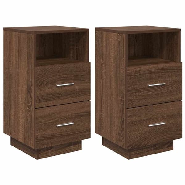vidaXL Nattbord 2 stk med 2 skuffer brun eik 36x36x68 cm